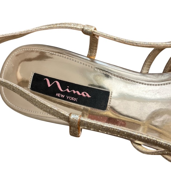 Nina New York Gold Glitter Strappy Heels – Size 10, 4.5” Stiletto Slingbacks - Picture 5 of 10